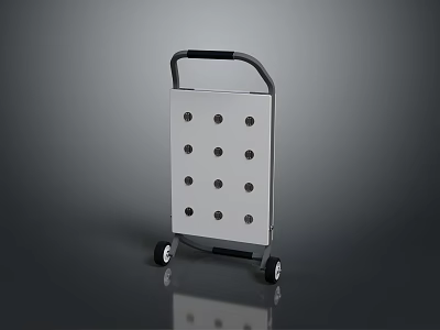 Mobile Utility Cart With Perforated White Panel And Black Handle And Wheels 3d model