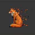 Orange White Fox Sitting On Black Background With Falling Leaves And Reflection 3d model