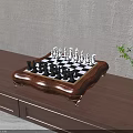 Classic Chess Set With Black And White Pieces On Wooden Cabinet For Indoor Entertainment