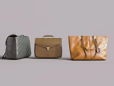 Three Stylish Leather Bags In Different Designs 3d model