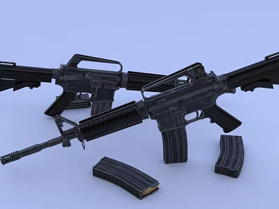 Two Black Rifles Displayed With Extra Magazines On White Surface 3d model