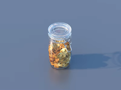 Transparent Glass Jar with Lid Filled with Golden Yellow Small Flakes for Kitchen Storage 3d model