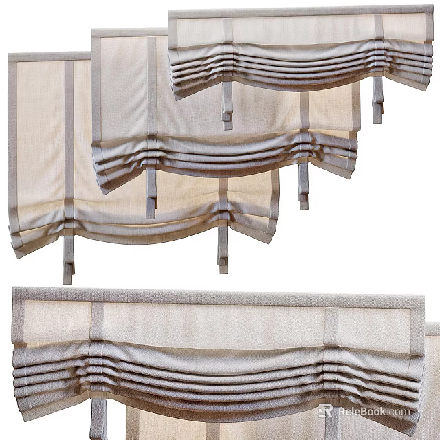 Beige Fabric Roman Shades With Pleated Design For Home Window Decor 3d model 