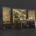 Traditional Chinese Screen With Landscape Art And Decorative Vase Photo Spot