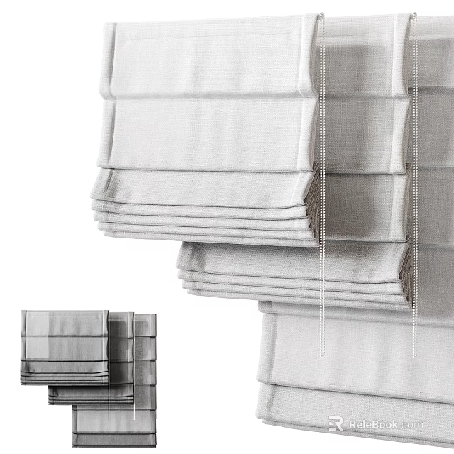 White Pleated Blinds With Stacked Design And Pull Chains For Home Windows 3d model