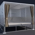 Modern Double Bed with Metal Frame and Louvered Design Side Curtains for Cozy Bedroom
