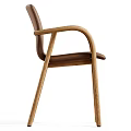 Modern Single Chair With Leather Seat Backrest And Wooden Curved Armrests