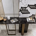 Modern Console Table With Black And White Painting And Small Tree Plant In Interior