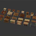 Various Styles Wooden Small Tables And Cabinets Arranged On Black Background