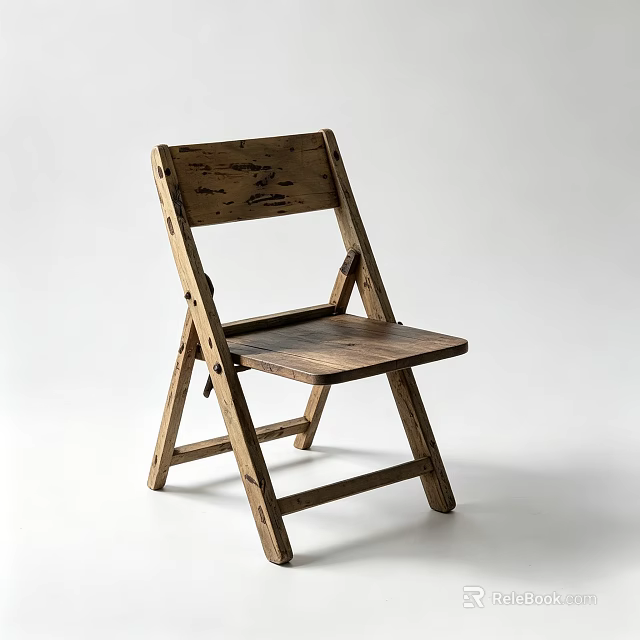 Rustic Folding Wooden Chair With Natural Wood Texture And Simple Design 3d model 