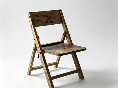 Rustic Folding Wooden Chair With Natural Wood Texture And Simple Design 3d model