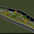 Park Landscape With Curved River Winding Road Colorful Trees Green Lawns And Flowering Plants