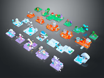Colorful Modular Cartoon Scenes with Themed Settings Ice Snow Plants and Platforms 3d model