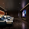 Modern SPA Sauna Interior With Comfortable Loungers Dark Wooden Walls Large TV And Green Plants