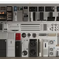 Diverse Modern Household Appliances Collection Featuring Refrigerators Washing Machines Microwaves and Air Conditioners
