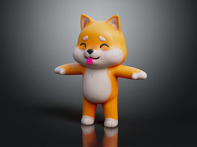 Cute Shiba Inu Plush Toy with Smiling Face Open Arms and Tongue Out Orange White 3d model