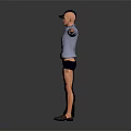 3D Male Character Model With Blue Shirt Dark Pants And Arms Outstretched Standing Pose