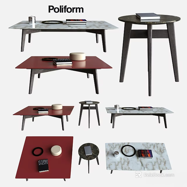 Modern Design Dining Tables With Red And Marble Tabletops Sleek Legs And Decorative Accents 3d model 