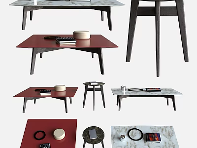 Modern Design Dining Tables With Red And Marble Tabletops Sleek Legs And Decorative Accents 3d model