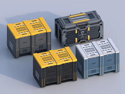 Stackable Multi Colored Durable Storage Containers With Yellow Gray Blue Designs 3d model