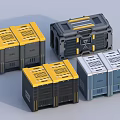 Stackable Multi Colored Durable Storage Containers With Yellow Gray Blue Designs 3d model
