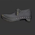 Vintage Dark Blue Leather Shoes With Metal Rivets And Red Lining