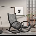 Black Woven Rocking Dining Chair In Modern Living Room With Floor Lamp And Side Table