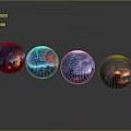 Colorful Spherical Decorative Ornament Set With Night Scene Reflections And Glossy Surfaces
