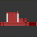 Detailed Red Building Model With White Columns And Square Base Structure