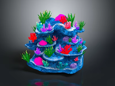 Multi layered Blue Coral Reef Structure With Colorful Corals And Green Seaweed 3d model