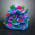 Multi layered Blue Coral Reef Structure With Colorful Corals And Green Seaweed