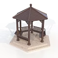 Octagonal Wooden Canopy With Decorative Top Pillars Benches And Stone Base