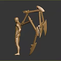 Golden Humanoid Sculpture With Multiple Mechanical Arms And Decorative Weapons