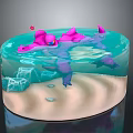 Pink Aquatic Animals Swimming in Blue Water with Ice Blocks and Sandy Bottom