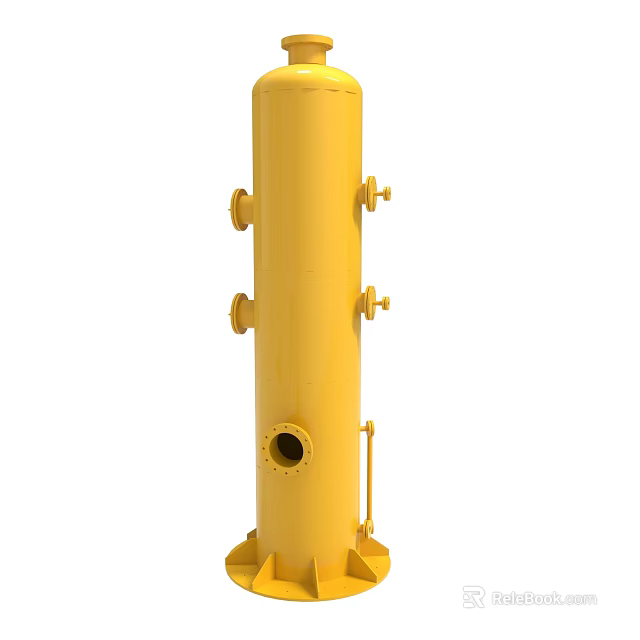 Yellow Industrial Vertical Cylindrical Equipment With Multiple Interfaces And Supports 3d model 