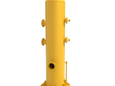Yellow Industrial Vertical Cylindrical Equipment With Multiple Interfaces And Supports 3d model
