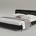 Modern Double Bed With Black Leather Headboard White Bedding Gray Throw Pillow 3d model