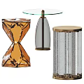 Modern Side Tables Design With Geometric Cut Glass Top Transparent Striped And Golden Accent Bases