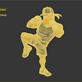 Muscular Cartoon Character In Black Sportswear With White Boxing Gloves Black Cap And Orange Accents
