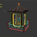 Traditional Pavilion Architecture With Striped Roof Golden Ornament Red Railings And Blue Windows