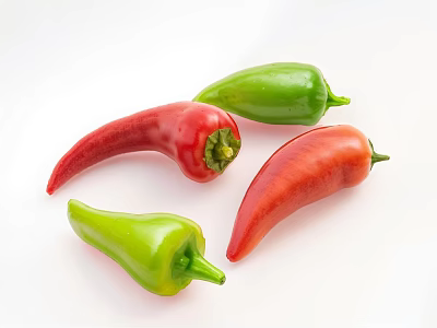 Fresh Red And Green Bell Peppers As Healthy Vegetables On White Background 3d model