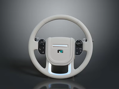 Modern Leather Steering Wheel With Control Buttons And Logo For Daily Household Use 3d model