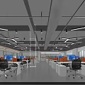 Modern Public Office Space With Open Layout Bright Workstations Orange Blue Partitions Black Office Chairs