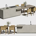 Modern Dining Table Set With Concrete Island Sink And Beige Chairs 3d model