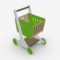 Green And White Wooden Toy Shopping Cart With Playful Design And Wheels
