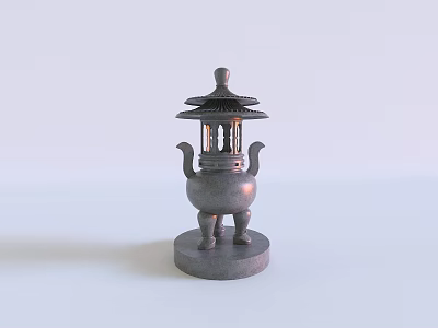 Traditional Chinese Garden Landscape Featuring Ornamental Stone Lantern with Tiered Roof 3d model