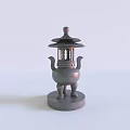 Traditional Chinese Garden Landscape Featuring Ornamental Stone Lantern with Tiered Roof