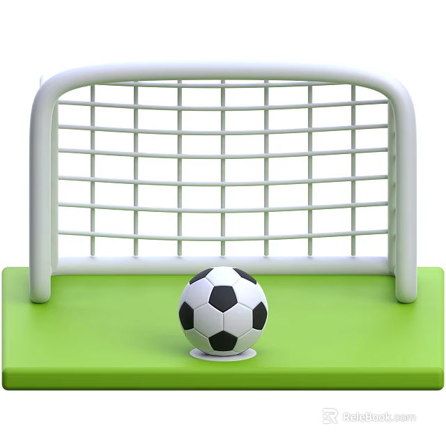 White Football Goal With Black And White Soccer Ball On Green Base Sports Training Equipment 3d model 