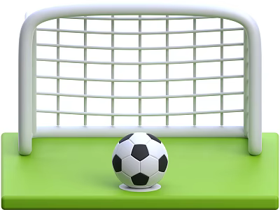 White Football Goal With Black And White Soccer Ball On Green Base Sports Training Equipment 3d model