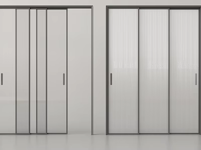 Modern Sliding Doors With Black Frames Transparent And Ribbed Glass Panels 3d model